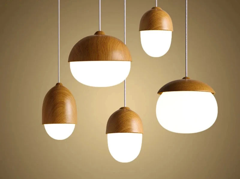 Nordic Nut Wood Grain Glass Pendant Lamp