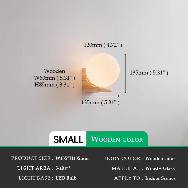 Walnut Round Ball Glass Wall light Sconces