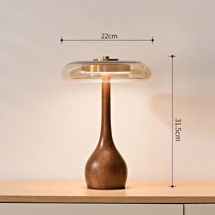 Retro Wooden French Style Table Reading Lamp with Glass