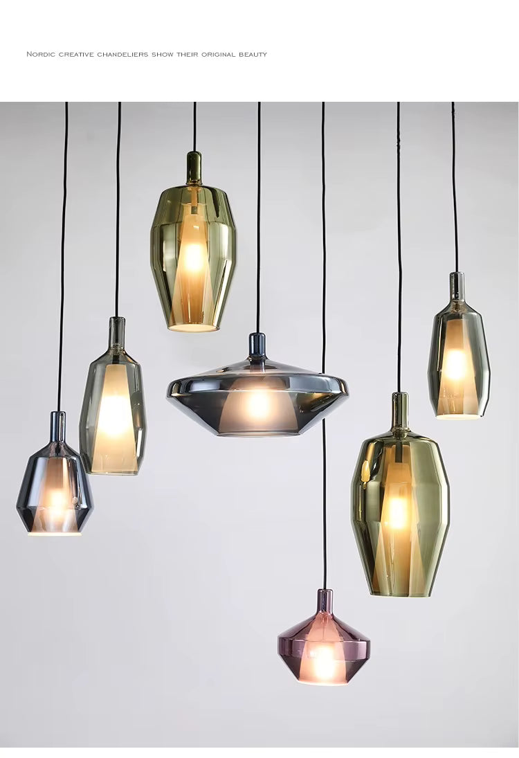 Modern Simple Creative Coloured Glass Hanging Line Chandelier