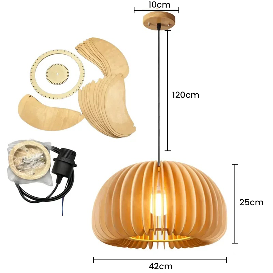 Modern Laser Cut Wood Pumpkin Pendant LED Lamp