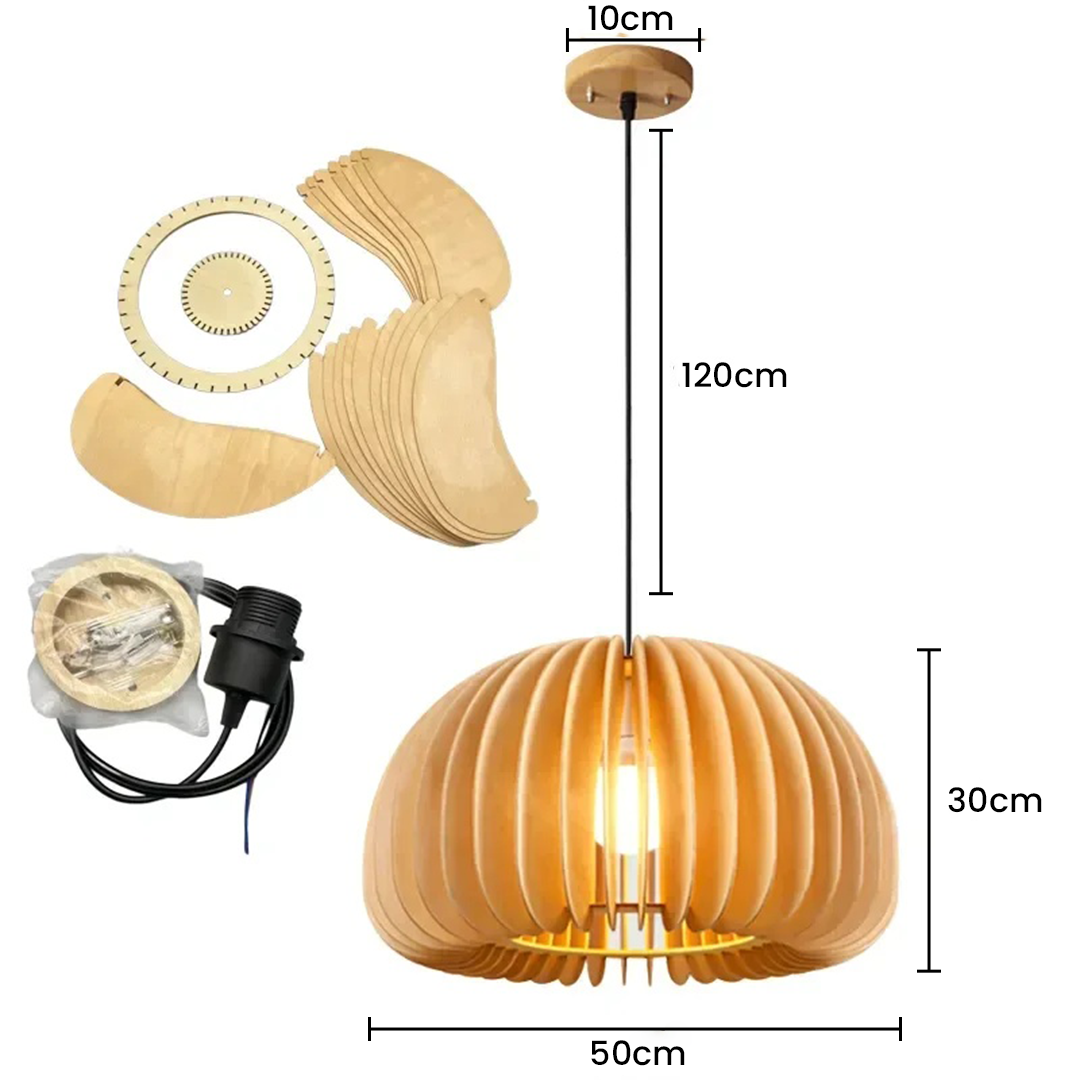 Modern Laser Cut Wood Pumpkin Pendant LED Lamp