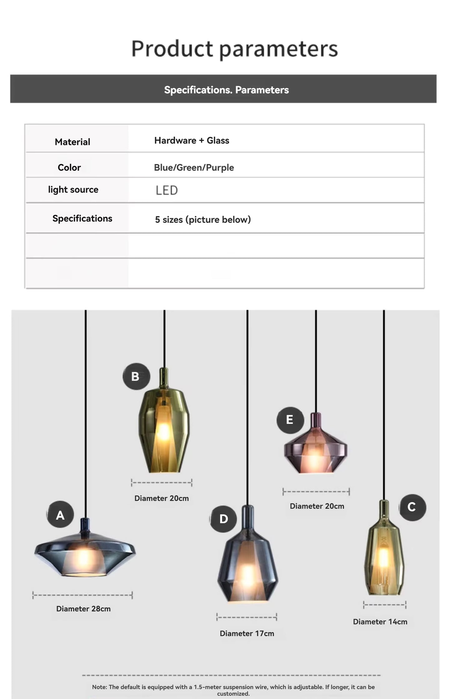 Modern Simple Creative Coloured Glass Hanging Line Chandelier