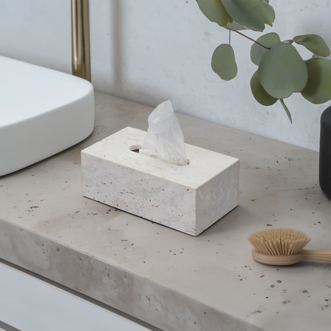 Alabaster Travertine Stone Tissue Box