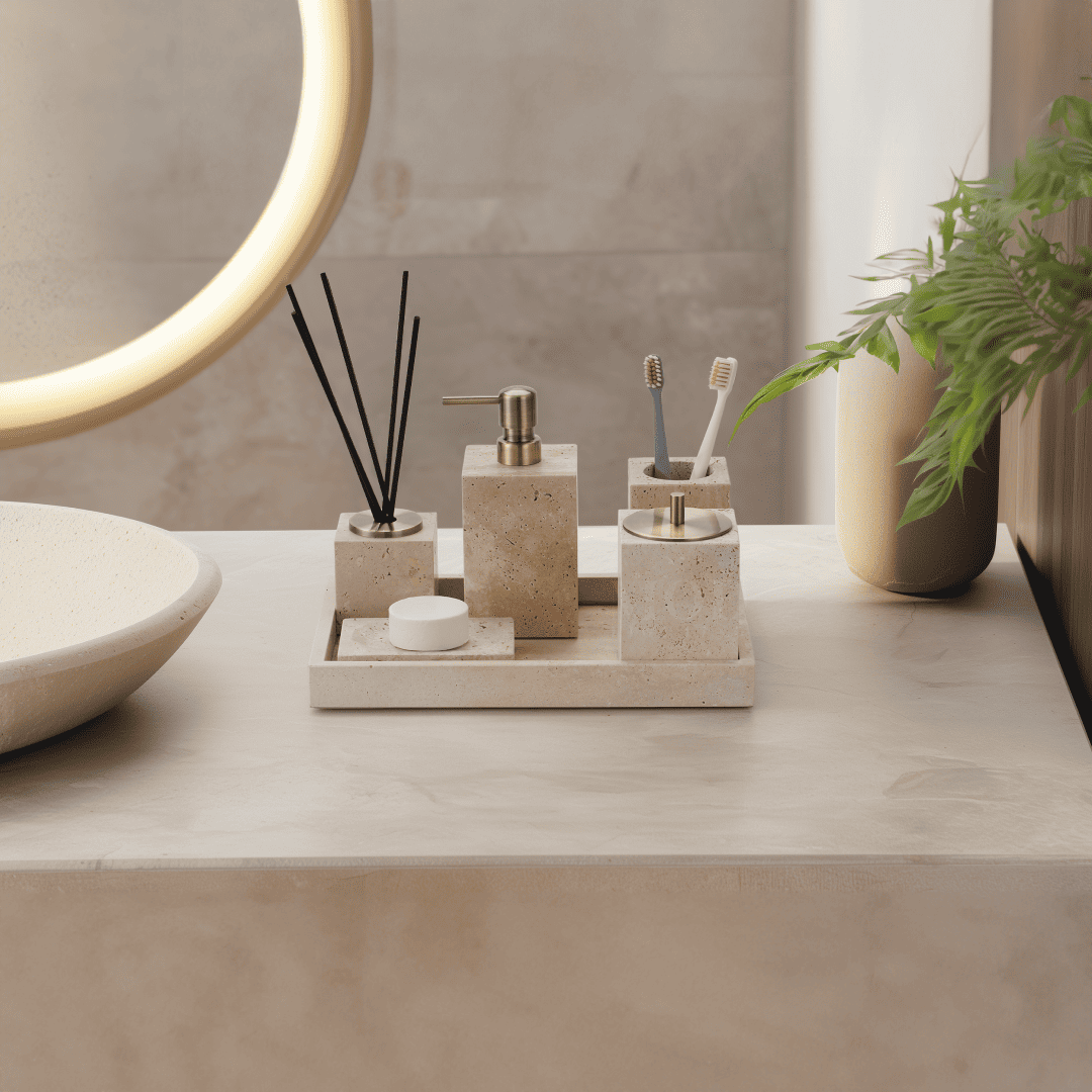 Golden Travertine Stone Bath Set