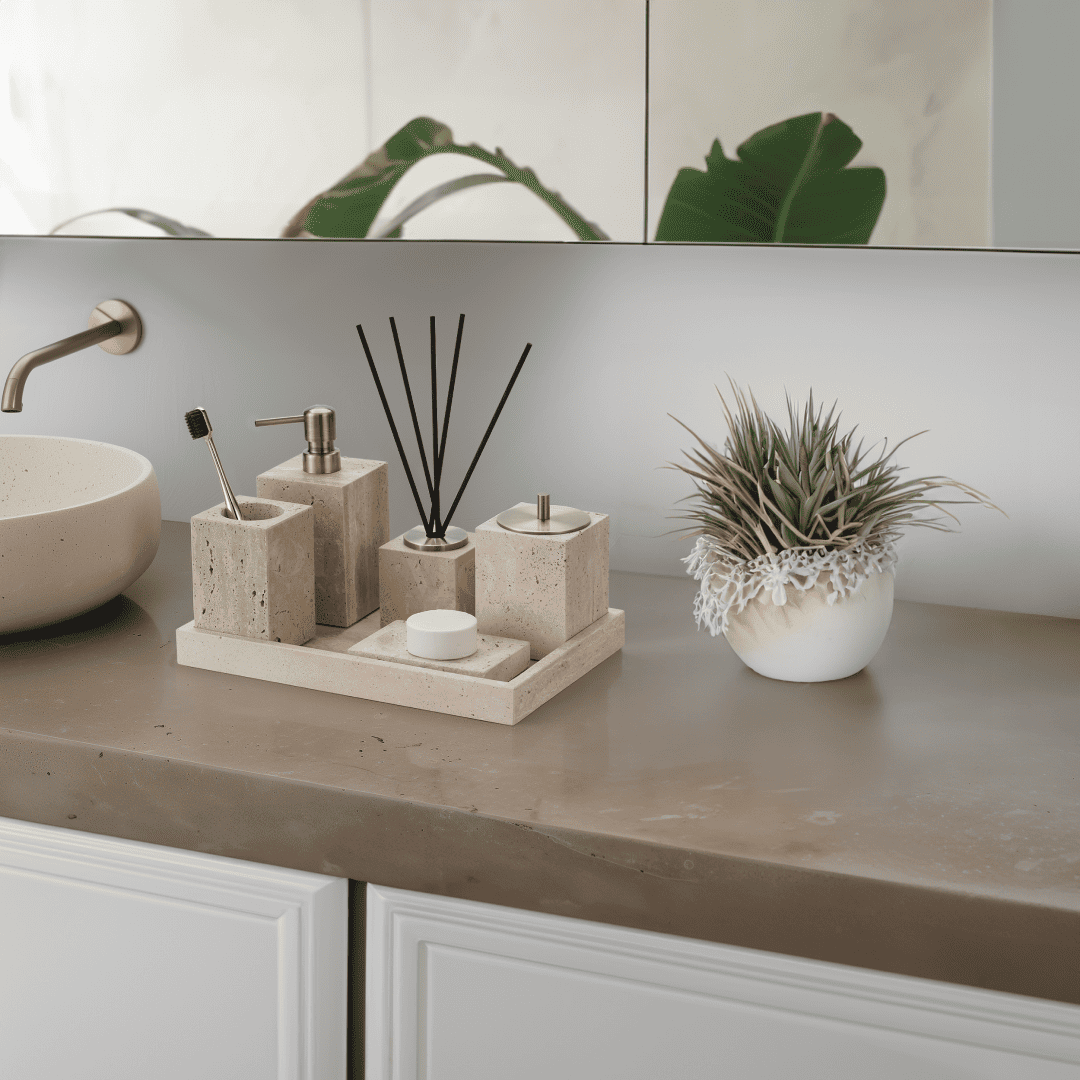 Golden Travertine Stone Bath Set