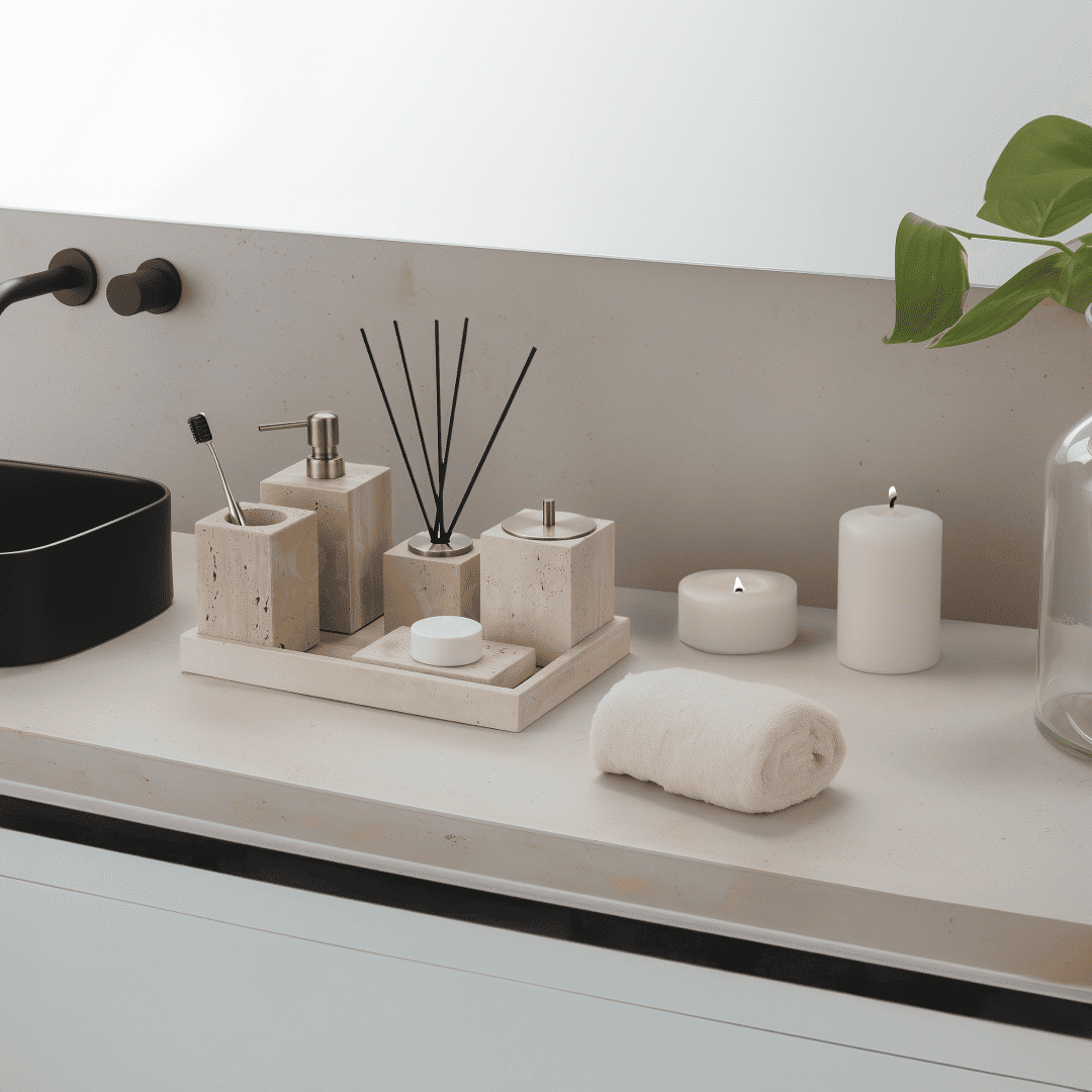 Golden Travertine Stone Bath Set