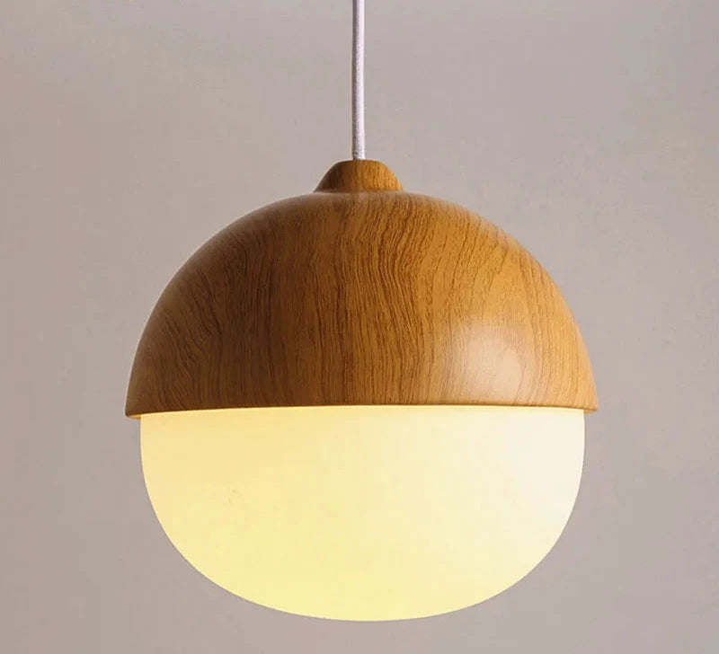 Nordic Nut Wood Grain Glass Pendant Lamp