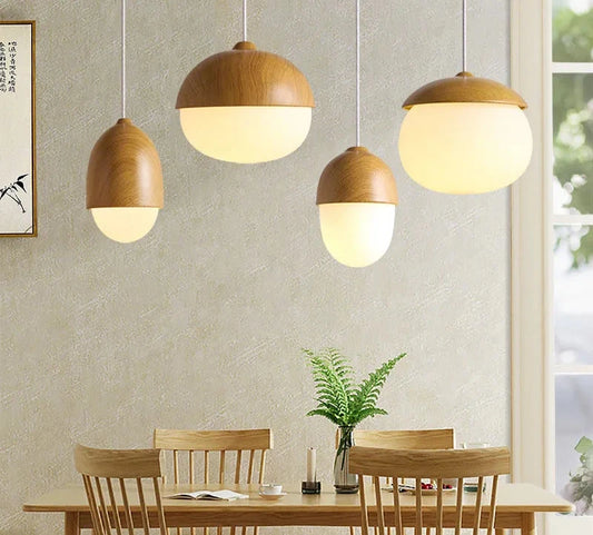 Nordic Nut Wood Grain Glass Pendant Lamp