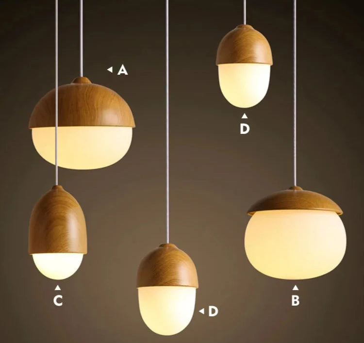 Nordic Nut Wood Grain Glass Pendant Lamp