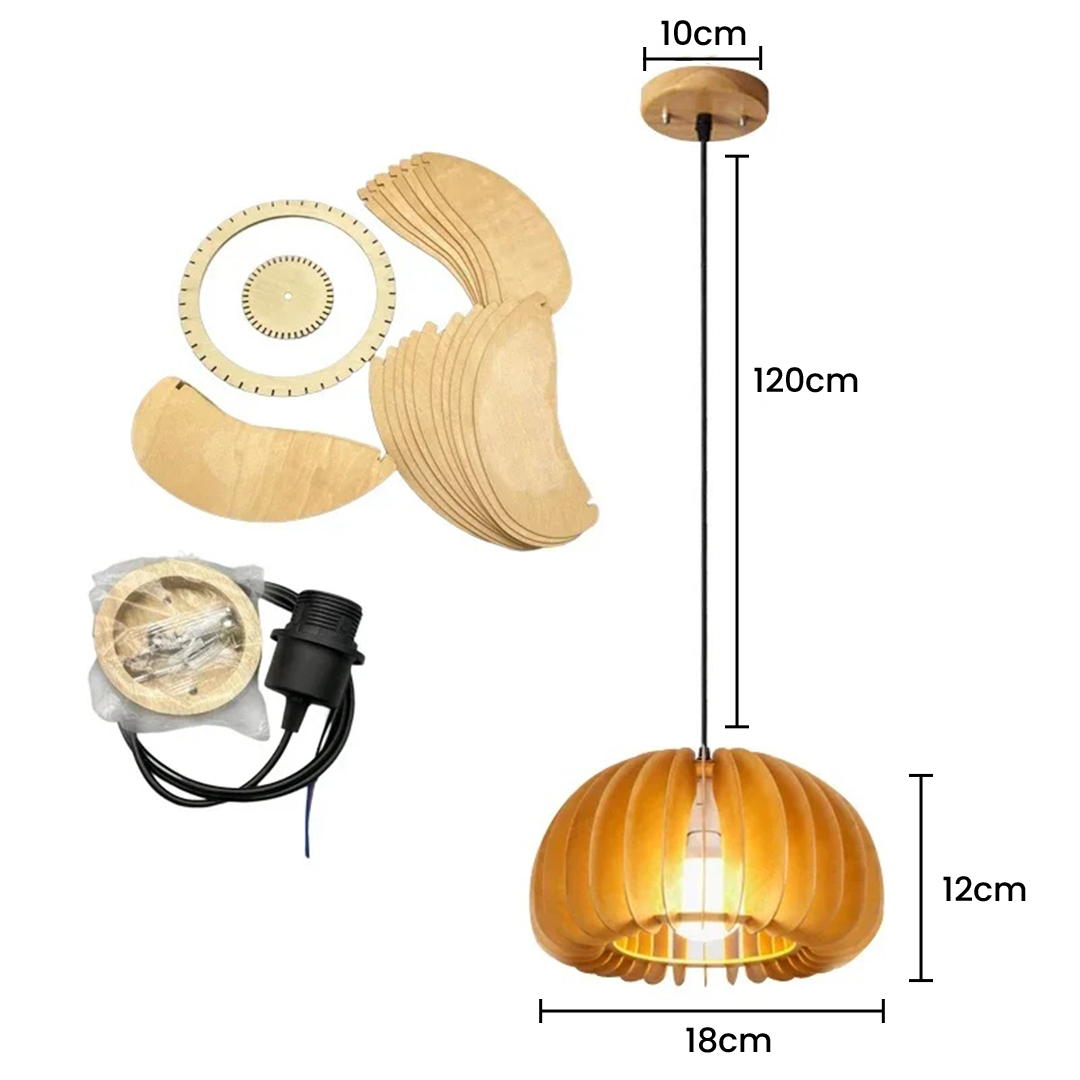 Modern Laser Cut Wood Pumpkin Pendant LED Lamp