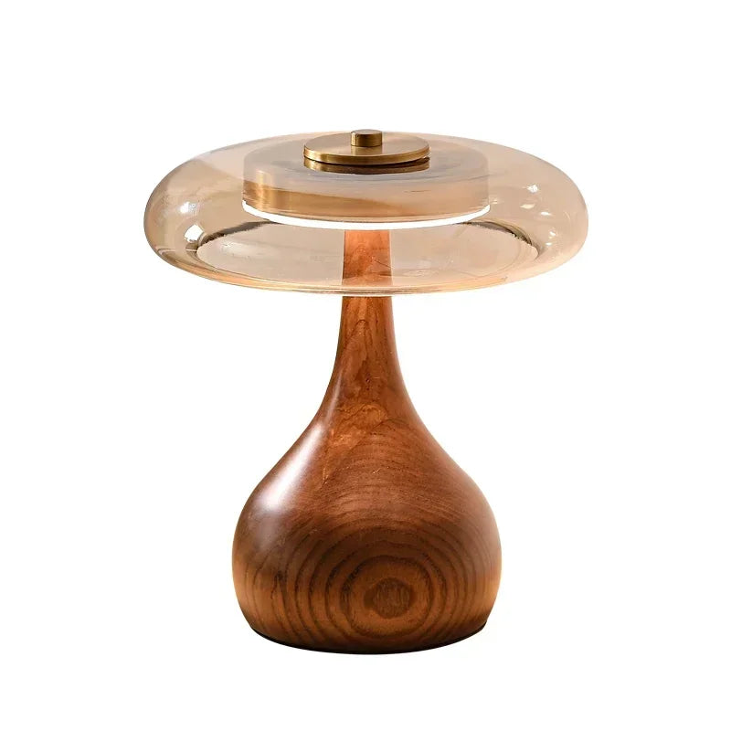 Retro Wooden French Style Table Reading Lamp with Glass