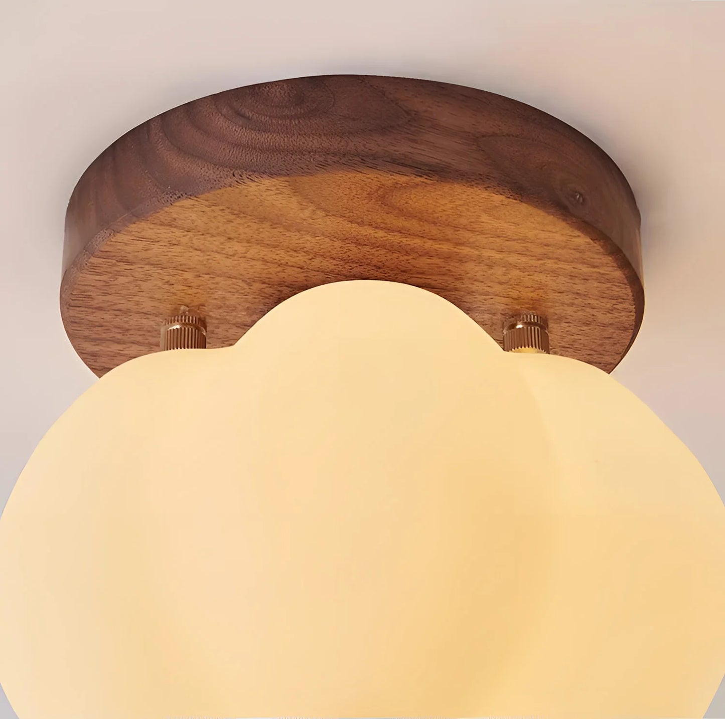 Walnut Wood Roll Molded Pumpkin Flush Ceiling Light