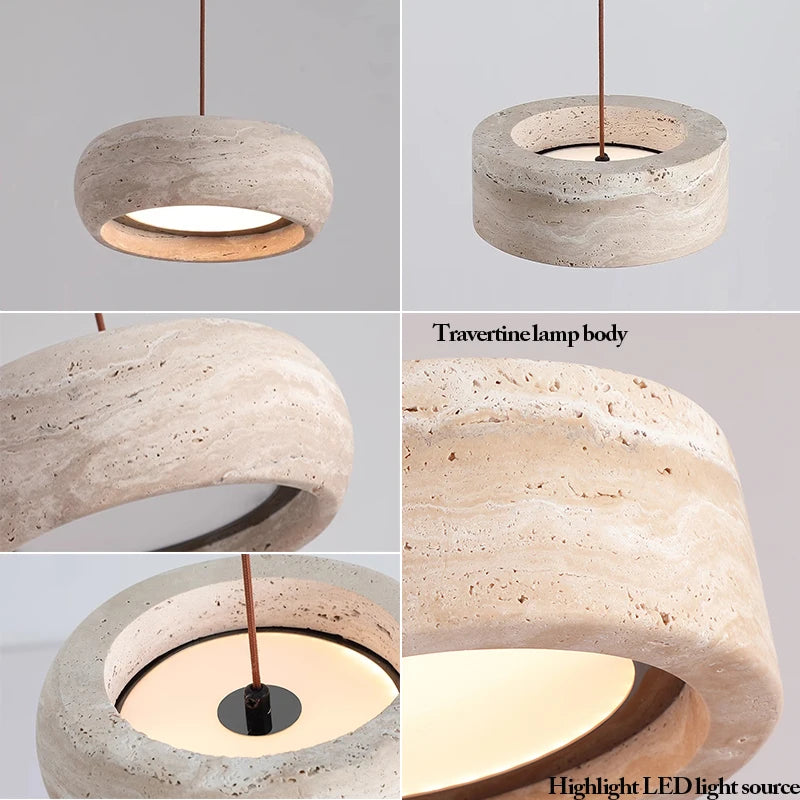 Modern Travertine Natural Yellow Stone LED Hanging Lamp