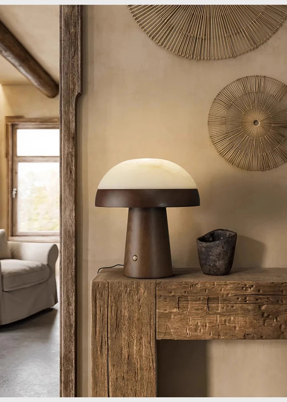 Creative Light Luxury Wood+Marble Table Lamp