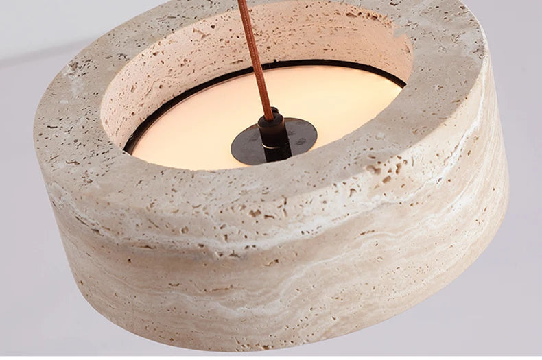 Modern Travertine Natural Yellow Stone LED Hanging Lamp