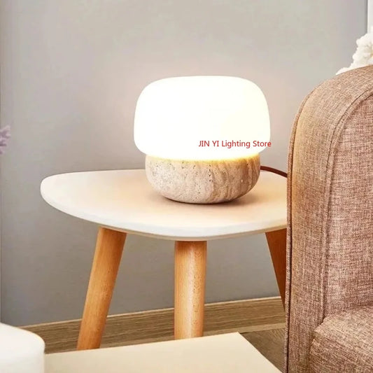 Yellow Cave Stone Japanese Wabi-Sabi Style Bedroom Bedside Lamp