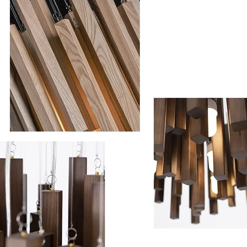 Retro Solid Wooden Hanging Chandelier Light