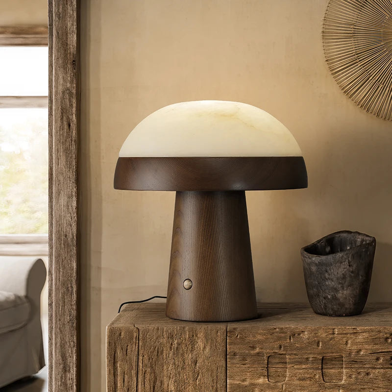 Creative Light Luxury Wood+Marble Table Lamp