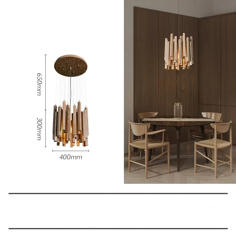 Retro Solid Wooden Hanging Chandelier Light