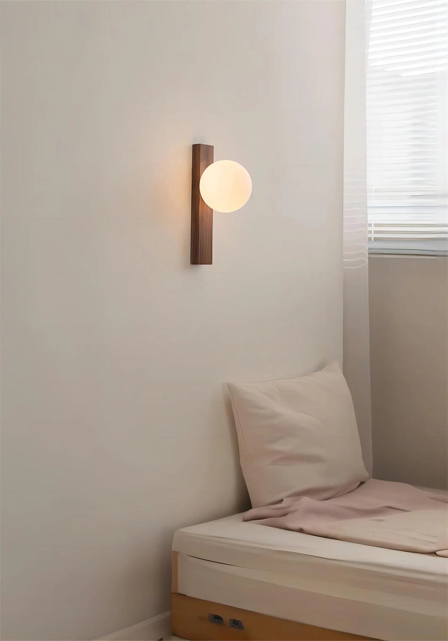 Walnut Wood Glass Sphere Modern Sconces Wall Light