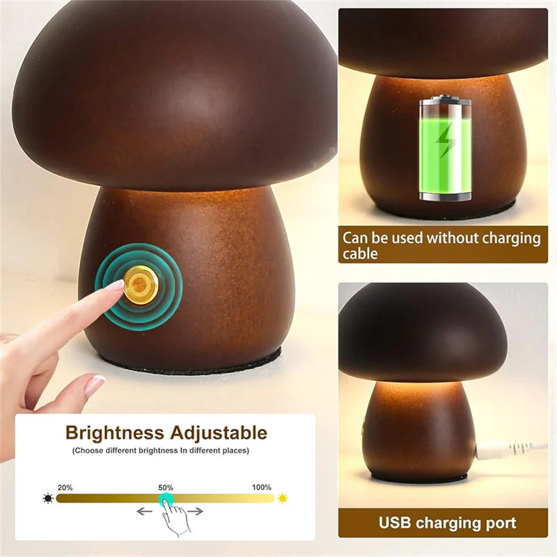 Creative Mushroom LED Portable, Cordless, Rechargeable Mushroom Night Light