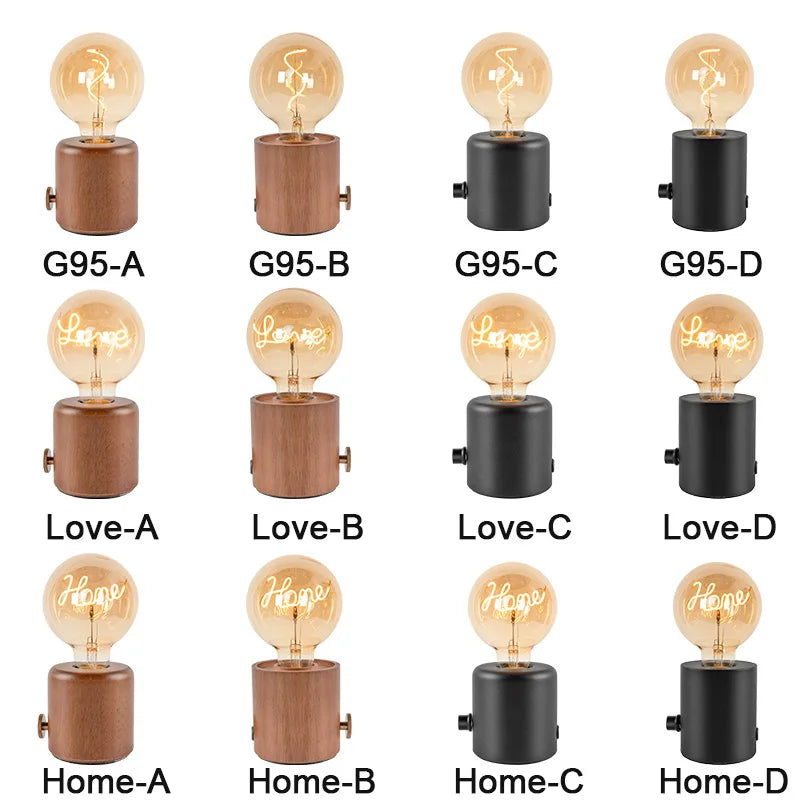 Vintage Wood Night Light EU Plug For Bedside (Brown)