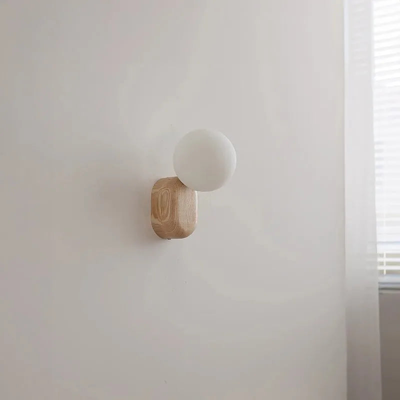 Spherical Glass Wooden Modern Wall Sconce Light