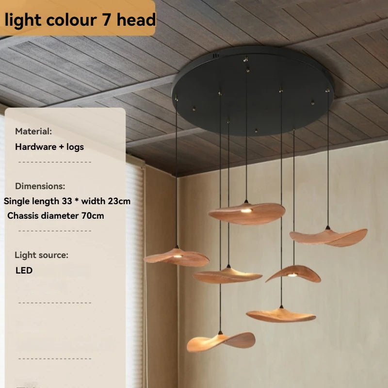 Solid Wood Walnut Leaf Multi-Head Combination Retro Style
