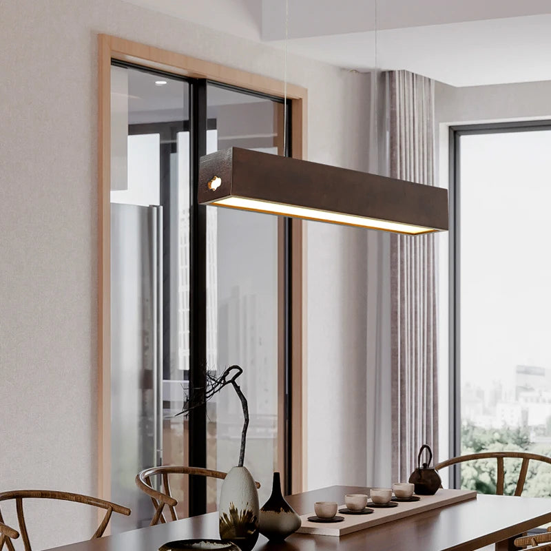 Seoul Modern LED Wood Rectangular Chandelier Light