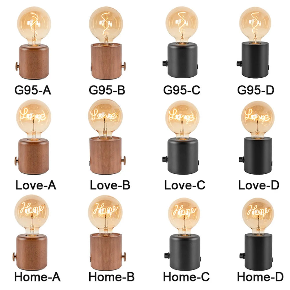 Vintage Wood Night Light EU Plug For Bedside (Brown)