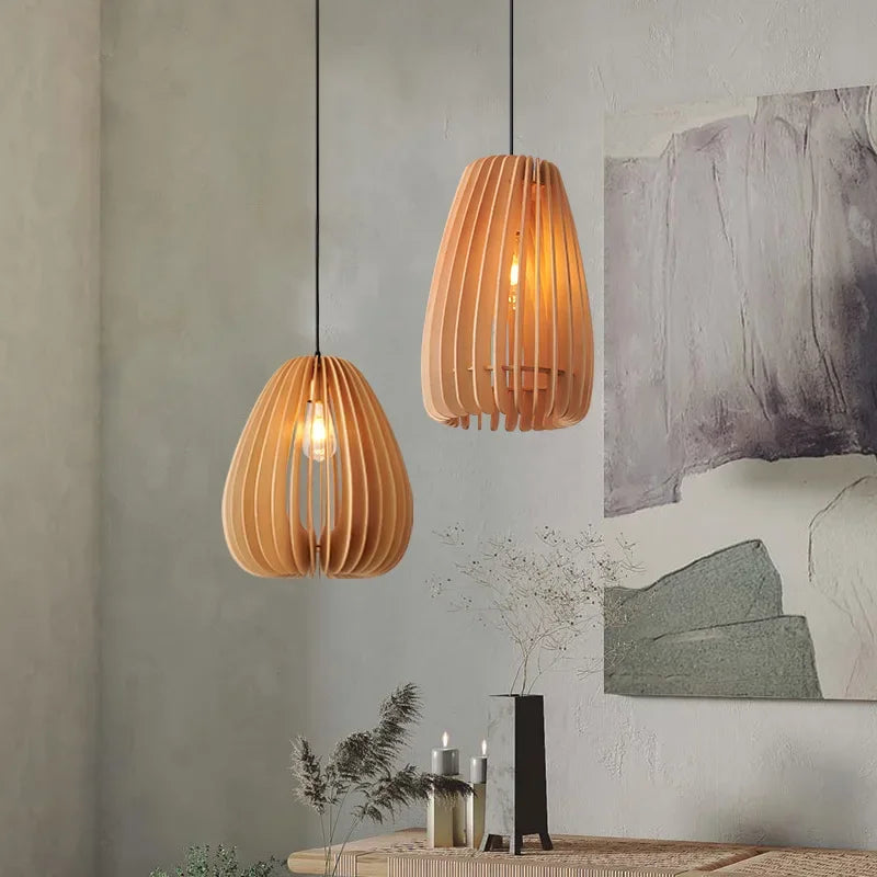 Modern Laser Cut Wood Pumpkin Pendant LED Lamp