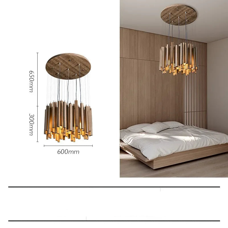 Retro Solid Wooden Hanging Chandelier Light