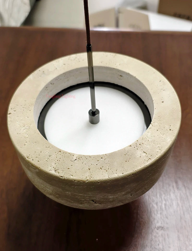 Modern Travertine Natural Yellow Stone LED Hanging Lamp