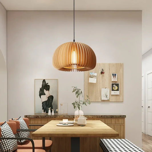 Modern Laser Cut Wood Pumpkin Pendant LED Lamp