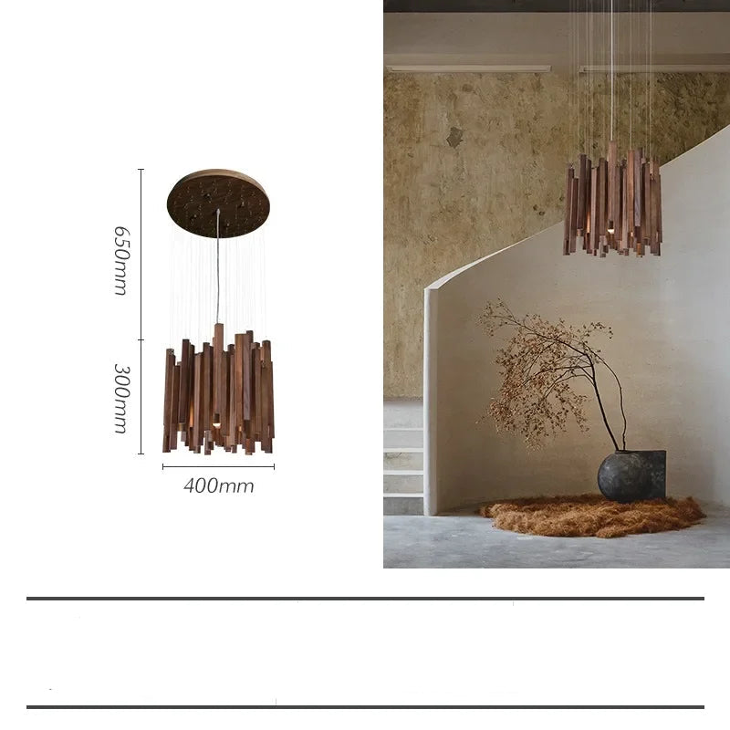 Modern pendant light with dimensions and product details on a white background