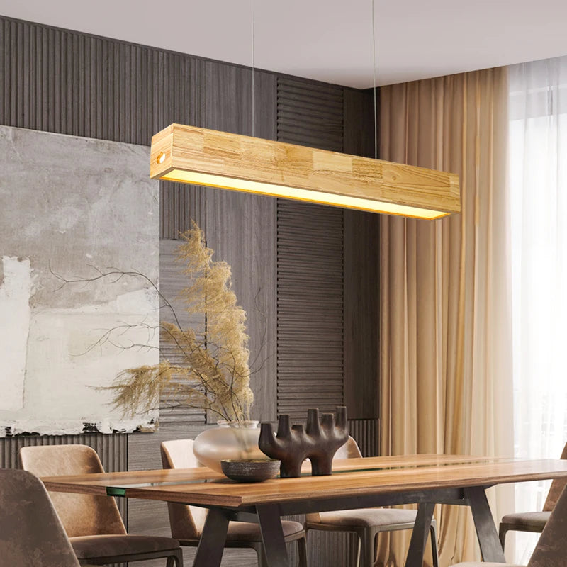 Seoul Modern LED Wood Rectangular Chandelier Light