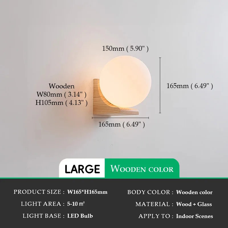 Walnut  Round Ball Glass Wall light Sconces