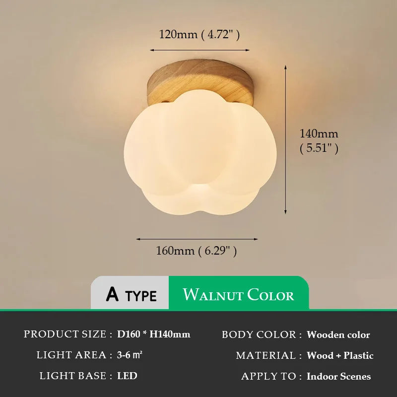 Walnut Wood Roll Molded Pumpkin Flush Ceiling Light