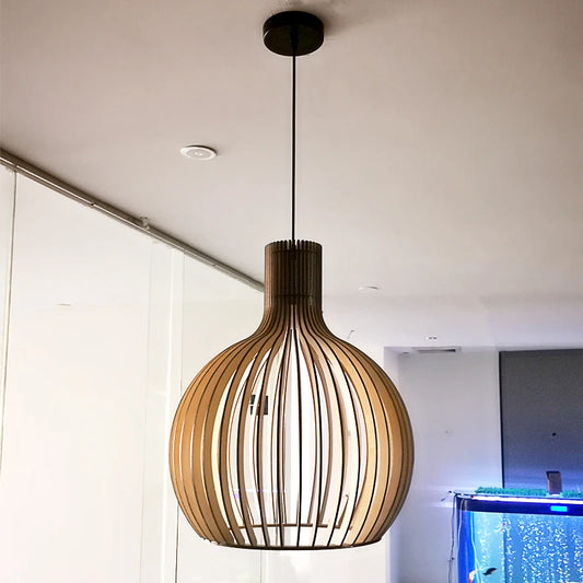 Nordic Wood Birdcage Pendant Light