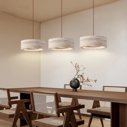 Modern Travertine Natural Yellow Stone LED Hanging Lamp