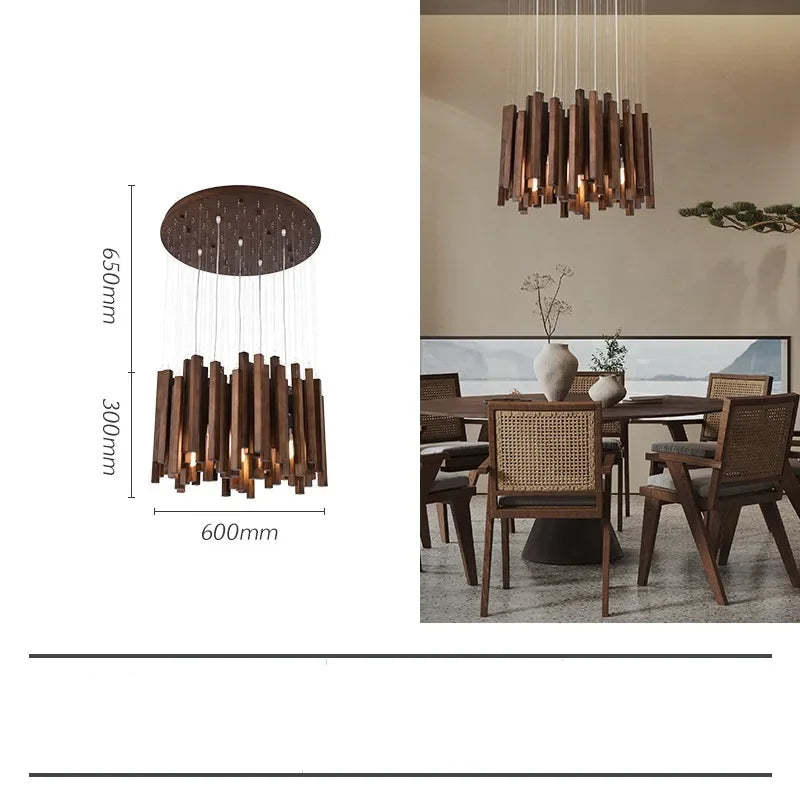 Retro Solid Wooden Hanging Chandelier Light