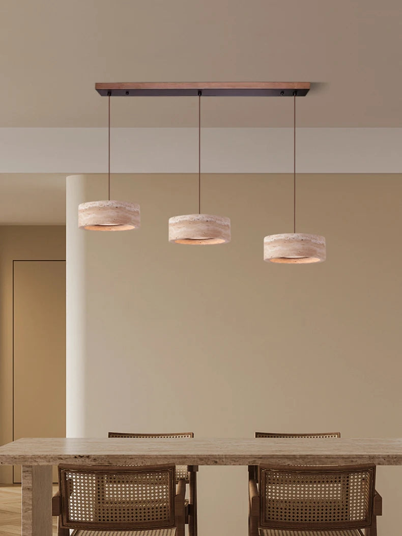 Modern Travertine Natural Yellow Stone LED Hanging Lamp