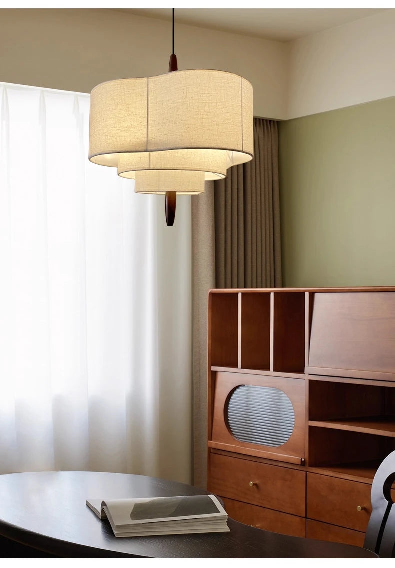 Nordic Minimalist Wabi-Sabi Fabric Chandelier Lamp Fixture