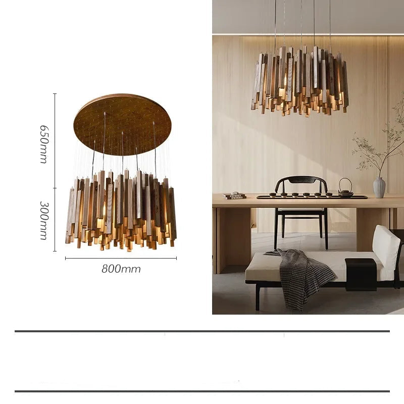 Retro Solid Wooden Hanging Chandelier Light