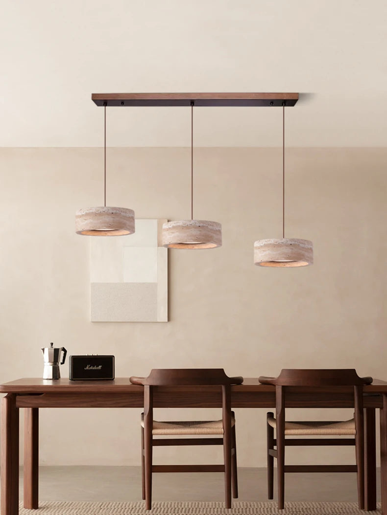 Modern Travertine Natural Yellow Stone LED Hanging Lamp
