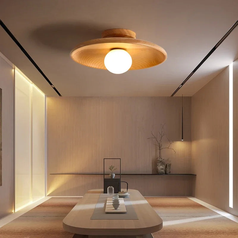 Nordic Wooden Round Ceiling Lamp