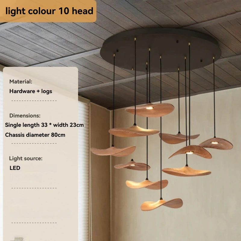 Solid Wood Walnut Leaf Multi-Head Combination Retro Style