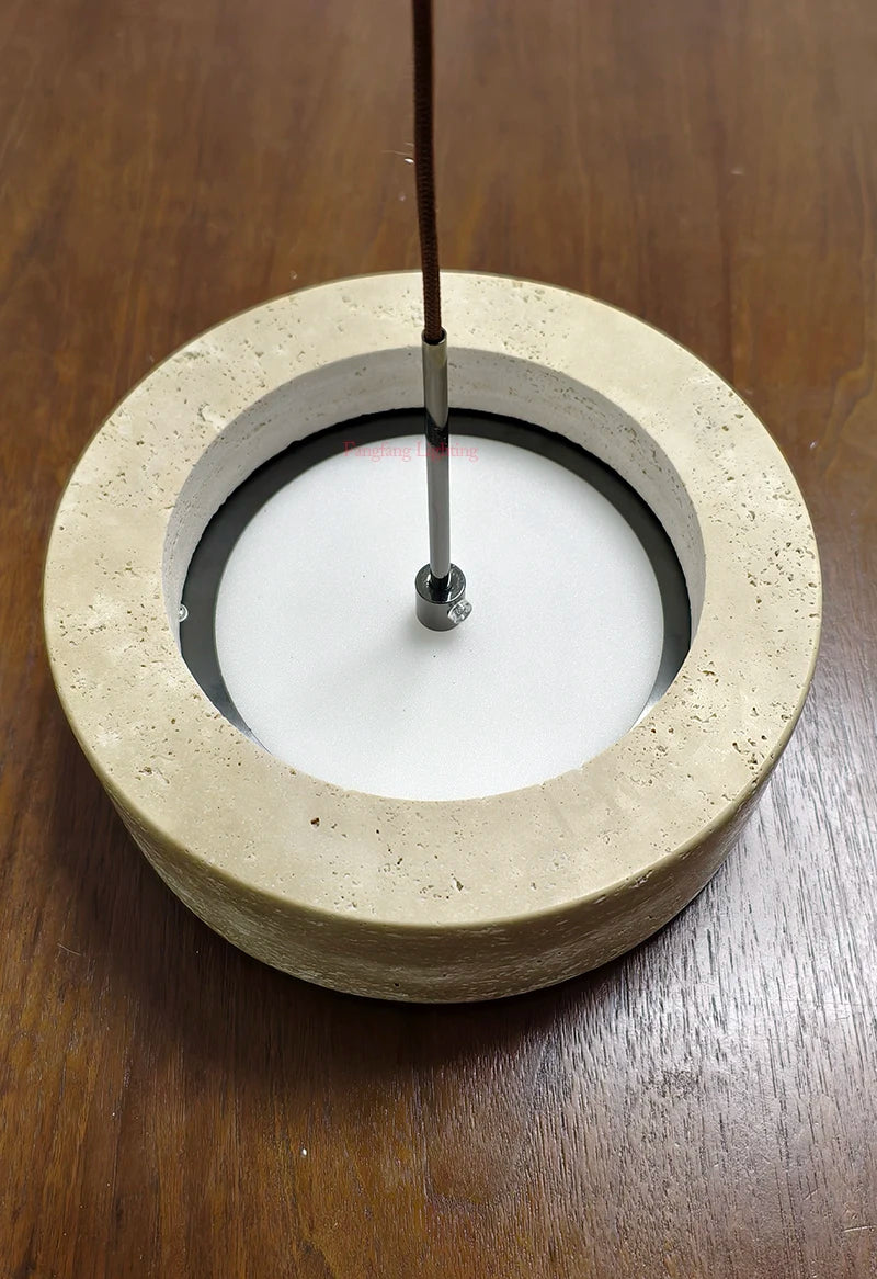 Modern Travertine Natural Yellow Stone LED Hanging Lamp