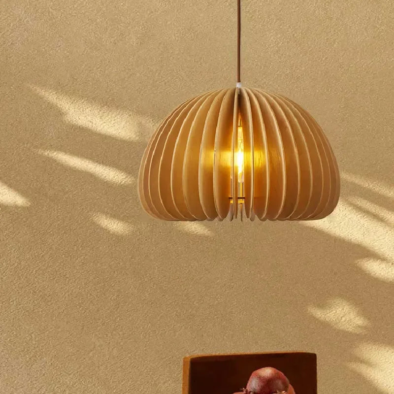 Modern Laser Cut Wood Pumpkin Pendant LED Lamp